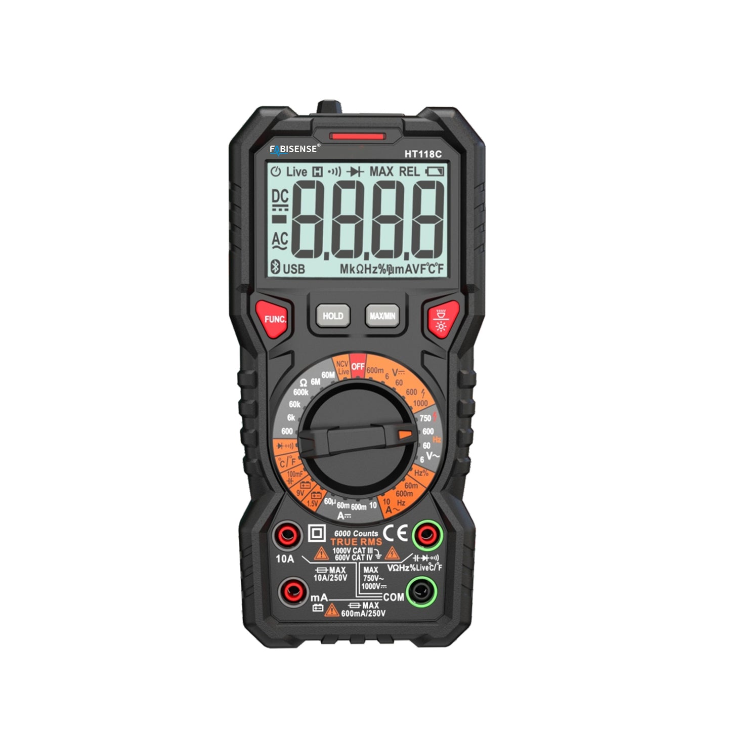 FABISENSE HT118C Digital Multimeter 6000 Counts Manual Range Tester with Temperature, 1.5V/9V Battery Test, NCV, Live Test & True RMS