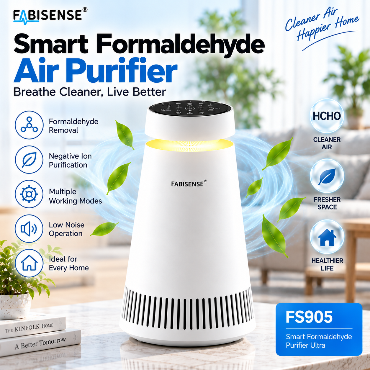 FABISENSE FS905 Smart Air Purifier Ultra | Whole-Home Gaseous Defense | Intelligent High-Precision Sensor | Clears Formaldehyde