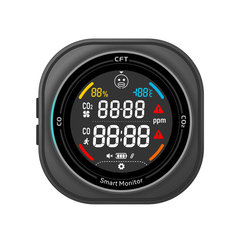 FABISENSE PTH-281B+ Smart CO & CO₂ Detector | WiFi Tuya App | Dual Gas | Temp & Humidity | Time Display | 2100mAh | Type-C