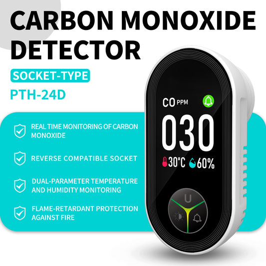 FABISENSE 3-in-1 Plug-in Carbon Monoxide Detector | Color-Coded Breathing Light | 85dB Alarm | CO, Temp & Humidity | for Home, Hotel, RV
