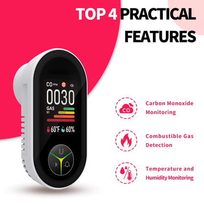 FABISENSE 3-in-1 Plug-in Carbon Monoxide Detector | Color-Coded Breathing Light | 85dB Alarm | CO, Temp & Humidity | for Home, Hotel, RV