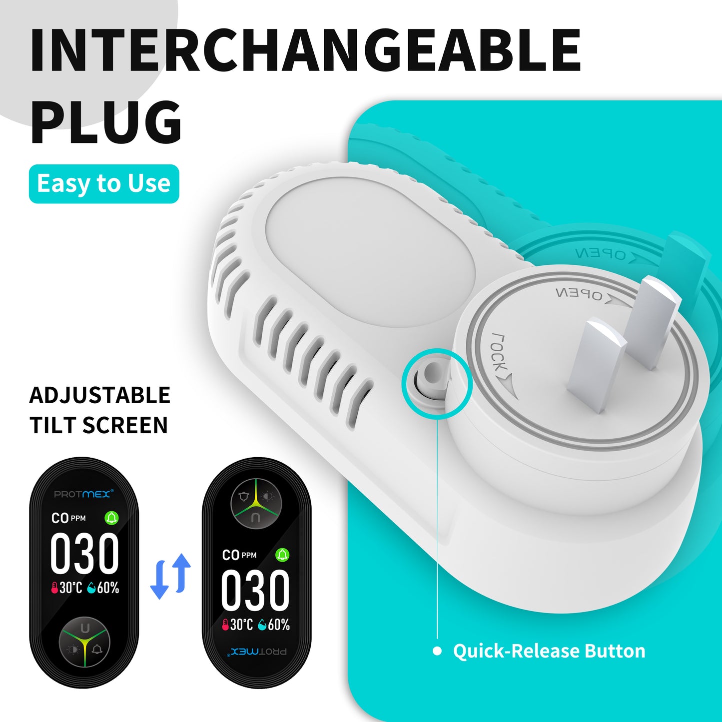 Protmex 4-in-1 Carbon Monoxide & Gas Detectors Plug in, Home CO Gas Detector with Temperature & Humidity Monitoring - Large Screen 4 in 1 CO and Gas Detector
