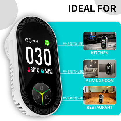 FABISENSE 3-in-1 Plug-in Carbon Monoxide Detector | Color-Coded Breathing Light | 85dB Alarm | CO, Temp & Humidity | for Home, Hotel, RV