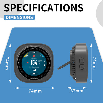 FABISENSE 282A+ Smart CO Detector | Bluetooth App | CO, Temp & Humidity | Time Display | 2100mAh | Type-C | for Camping & Home