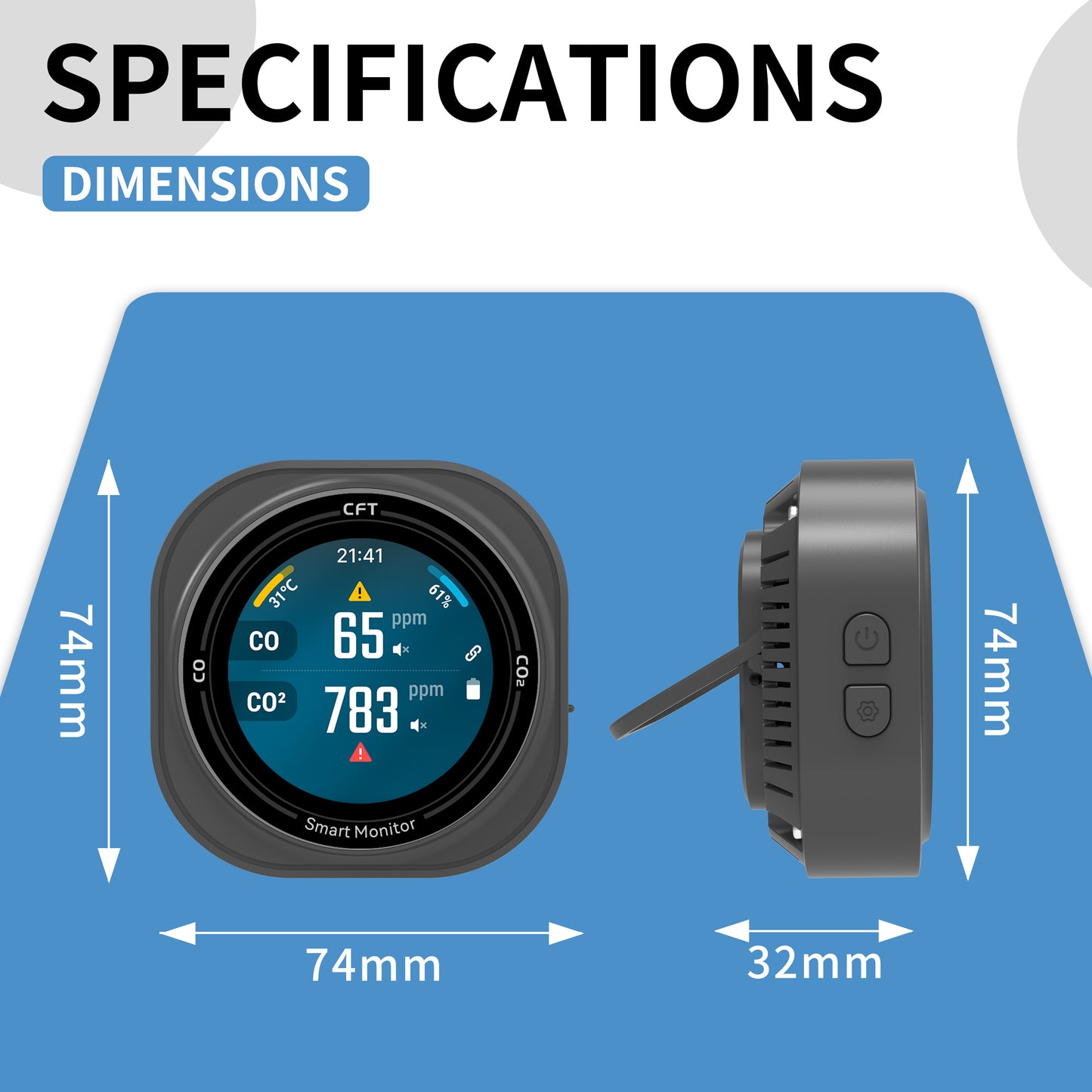 FABISENSE 282B+ Smart Professional CO CO₂ Detector with App, Time Display, Temp/Humidity Sensor, Type-C Charging for Industrial, Camping & Indoor Air Quality