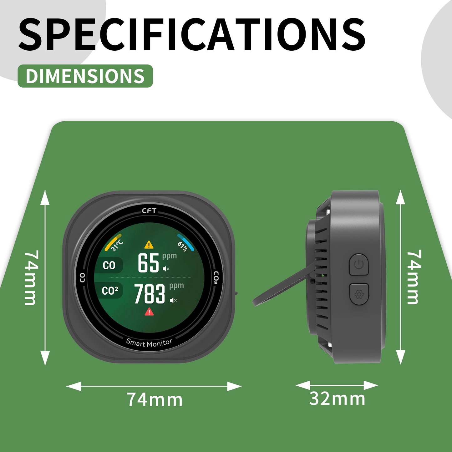 FABISENSE 282B Professional CO & CO₂ Detector | Dual Gas | Temp & Humidity | 1.8" Touch LCD | 2100mAh | for Industrial & Camping