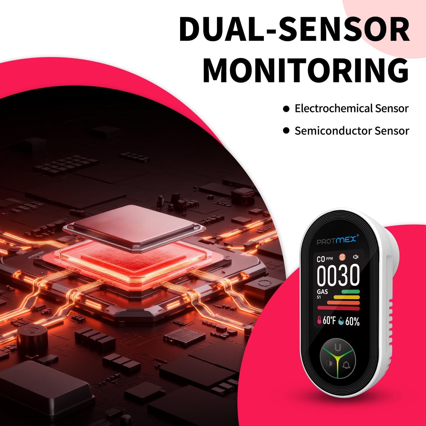 Protmex Carbon Monoxide Detector Plug in Wall, 3-in-1 Co Detector Monitor Air Quality with Temperature Humidity Sensor, Portable CO Meter Easy to Read & Install, for Home/Hotel/RV