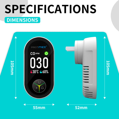 Protmex 4-in-1 Carbon Monoxide & Gas Detectors Plug in, Home CO Gas Detector with Temperature & Humidity Monitoring - Large Screen 4 in 1 CO and Gas Detector