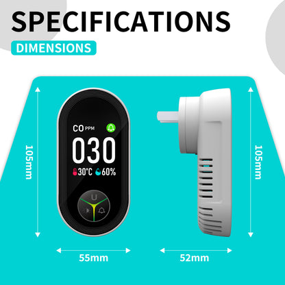 FABISENSE 3-in-1 Plug-in Carbon Monoxide Detector | Color-Coded Breathing Light | 85dB Alarm | CO, Temp & Humidity | for Home, Hotel, RV