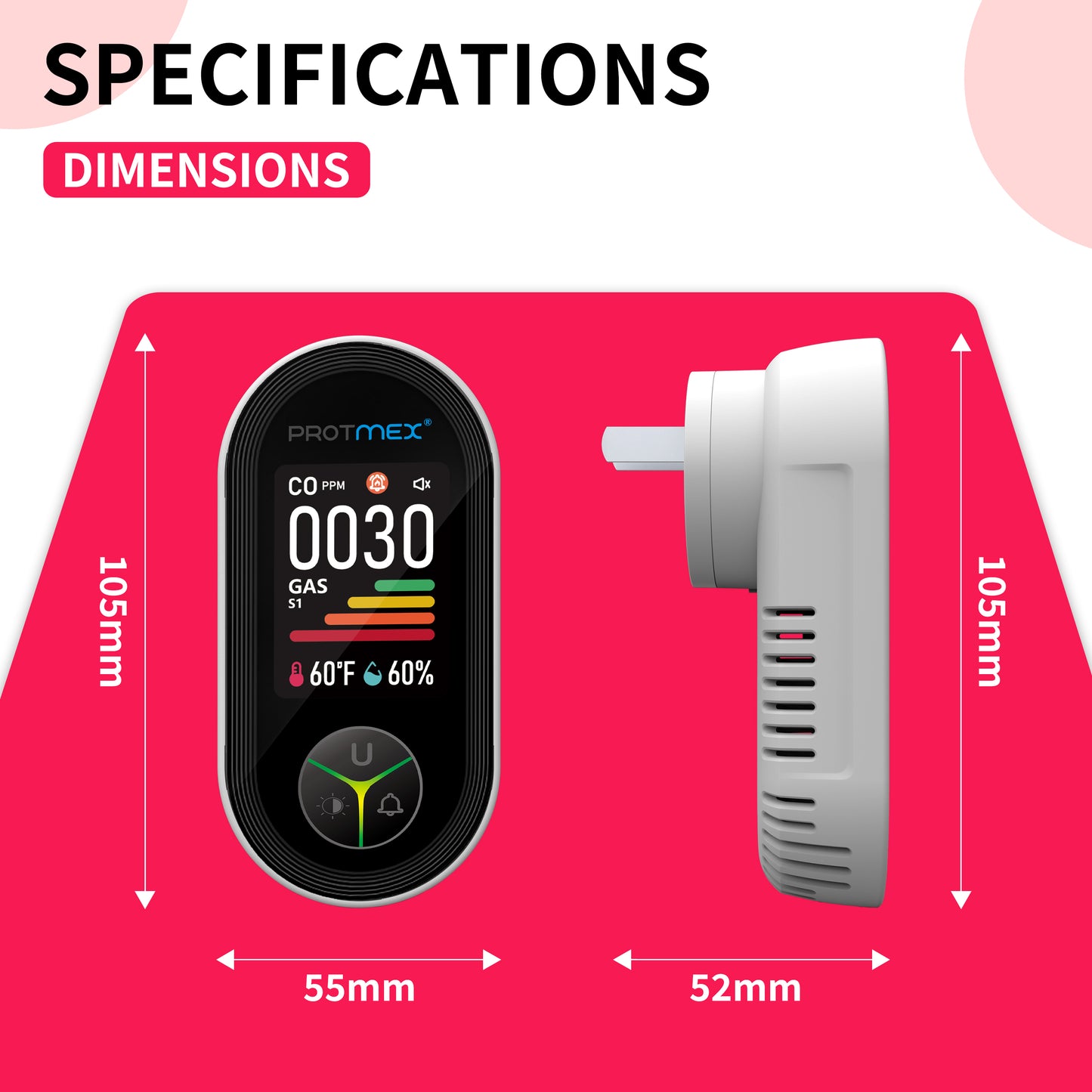 Protmex 4-in-1 Carbon Monoxide & Gas Detectors Plug in, Home CO Gas Detector with Temperature & Humidity Monitoring - Large Screen 4 in 1 CO and Gas Detector