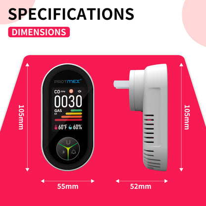 Protmex 4-in-1 Carbon Monoxide & Gas Detectors Plug in, Home CO Gas Detector with Temperature & Humidity Monitoring - Large Screen 4 in 1 CO and Gas Detector