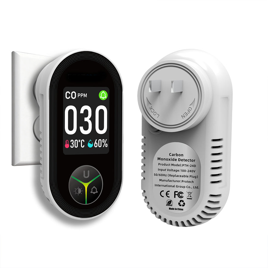 FABISENSE 3-in-1 Plug-in Carbon Monoxide Detector | Color-Coded Breathing Light | 85dB Alarm | CO, Temp & Humidity | for Home, Hotel, RV