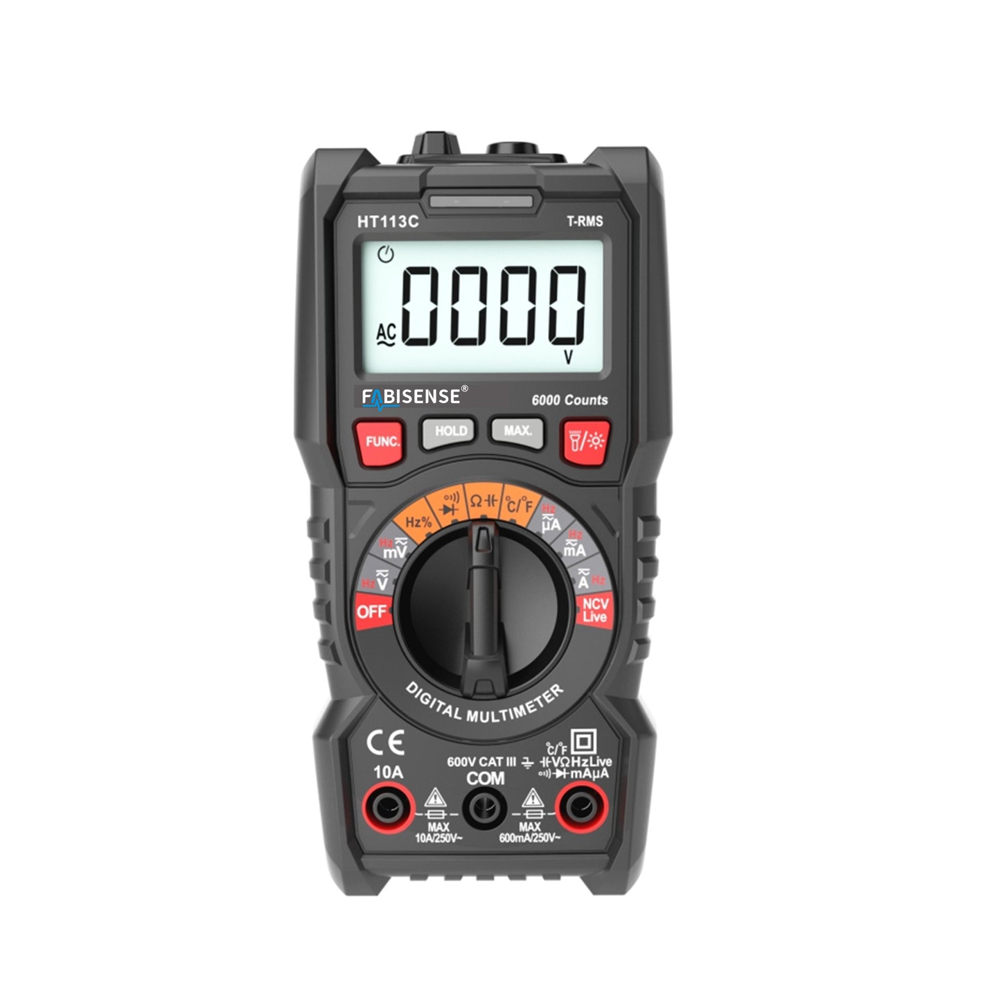 FABISENSE HT113C Professional True RMS Auto-Ranging Multimeter 6000 Counts with Live Wire Test, NCV, Capacitance & Frequency