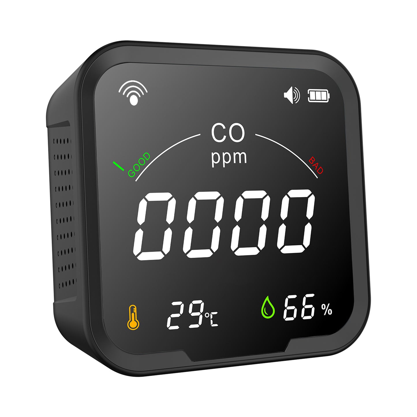 FABISENSE 9DW 3-in-1 WiFi CO Detector | Tuya App | 4" Color LCD | CO, Temp & Humidity | 90H Battery | Type-C | for Home & Travel