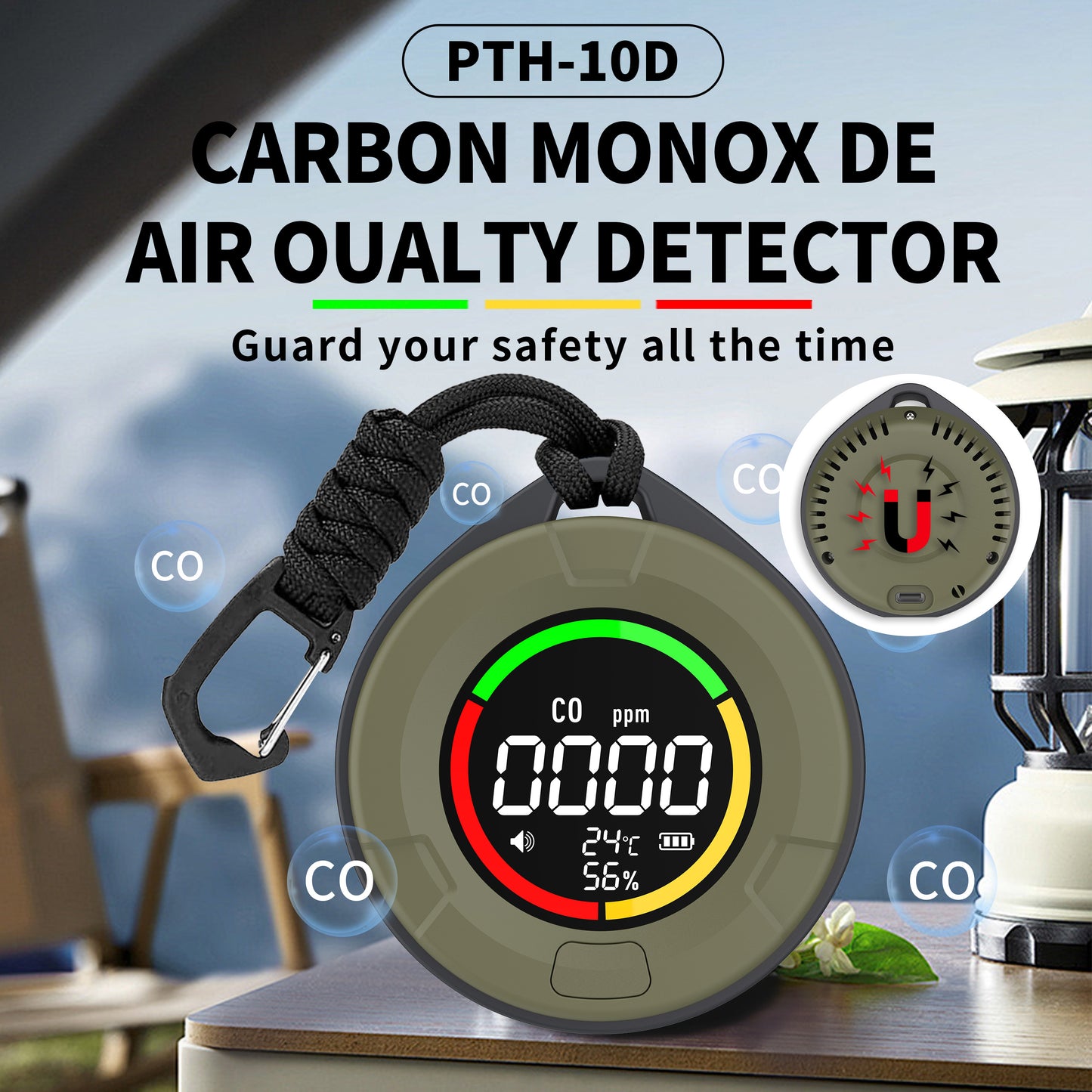 Protmex Portable Carbon Monoxide Detector, 3-in-1 CO Monitor with Temp/Humidity Sensor, 120HR Rechargeable Battery for Travel, RV, Home