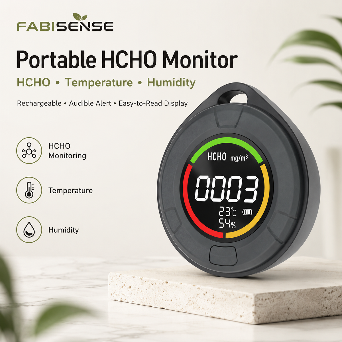 FABISENSE 10A 便携式甲醛监测仪——集温度、湿度监测与声音报警功能于一体的甲醛检测仪，适用于家庭、办公室、房车及室内空间
