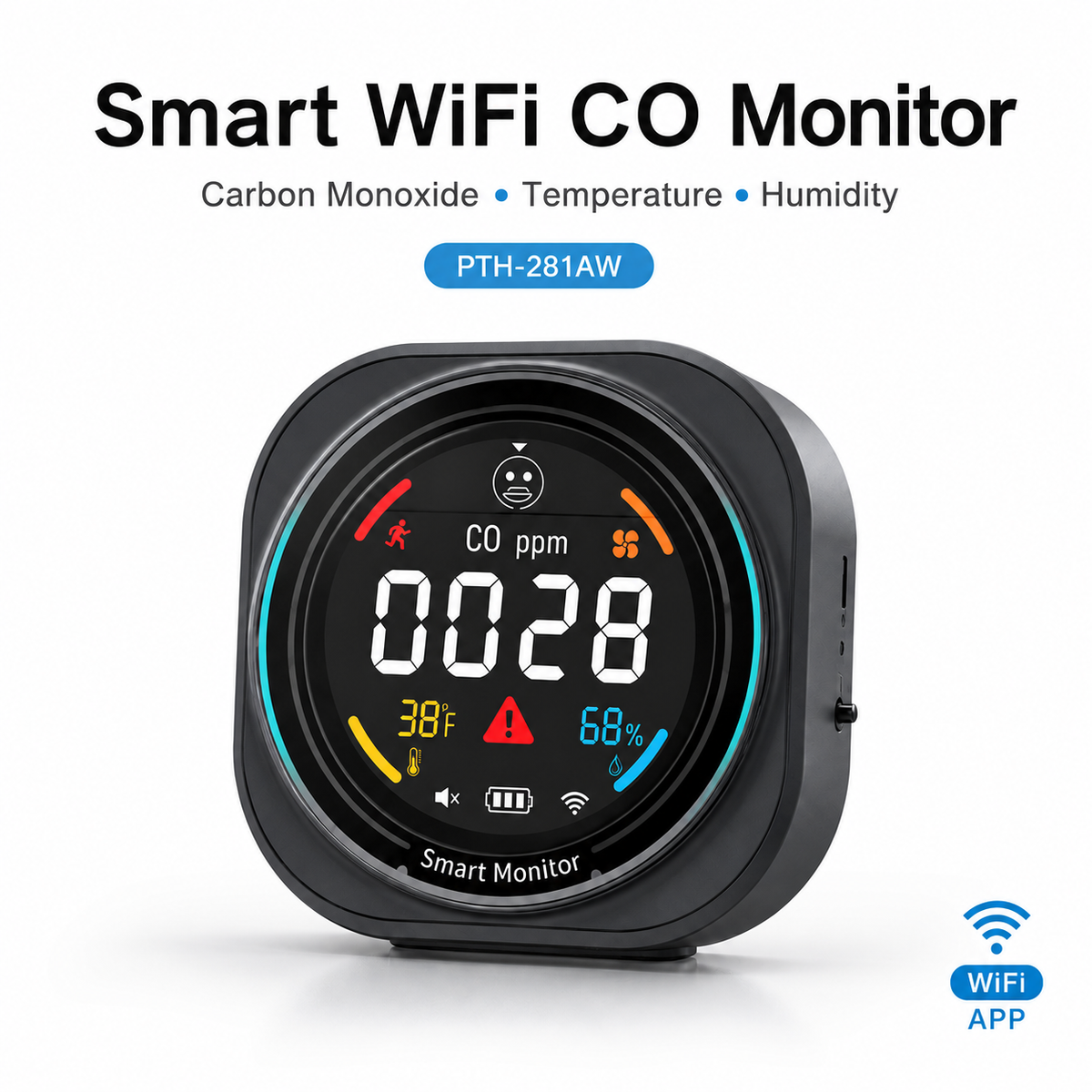 FABISENSE 281AW Smart WiFi Carbon Monoxide Detector with App, Temperature & Humidity Monitor