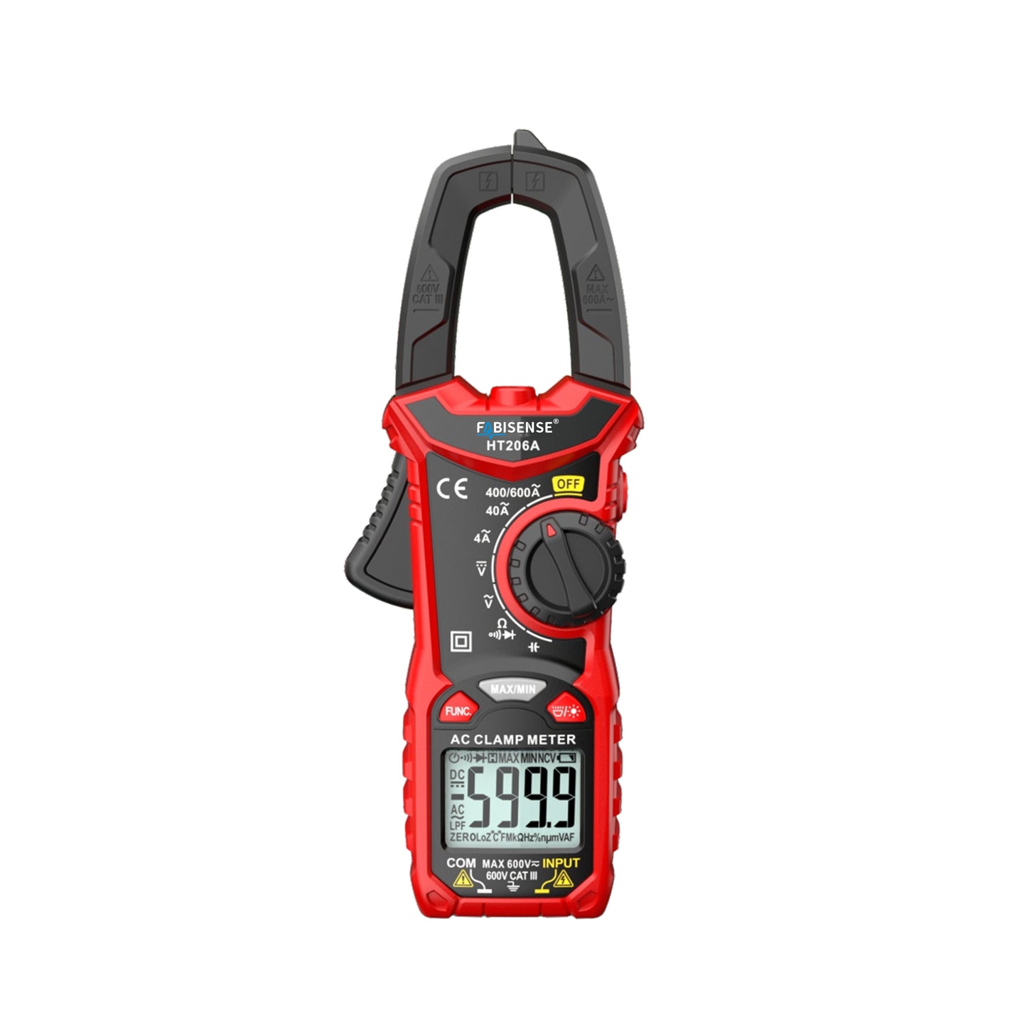 FABISENSE HT206A True RMS Digital Clamp Meter 4000 Counts Auto-Ranging AC Current Amp Volt Tester with Backlight & Flashlight