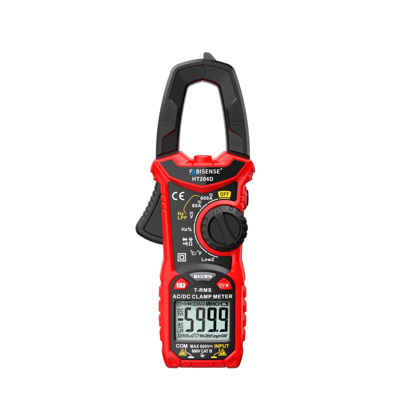 FABISENSE HT206D Professional AC/DC Digital Clamp Meter 6000 Counts True RMS Auto-Ranging Amp Volt Tester with DCA Zero, Low-Z, LPF & Temperature