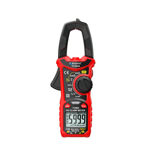 FABISENSE HT206B True RMS Digital Clamp Meter 6000 Counts Auto-Ranging AC Current Tester with NCV, Low-Z, LPF & Temperature