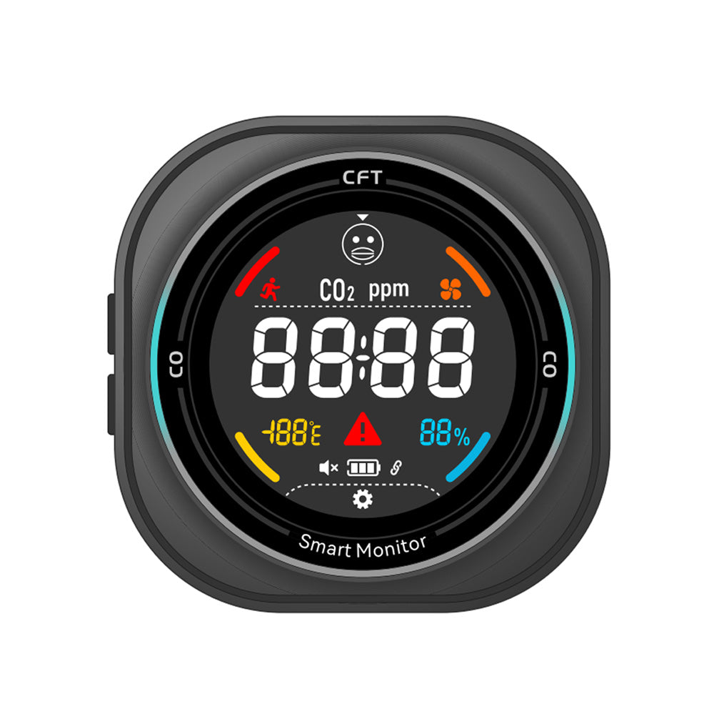 FABISENSE PTH-281A+ Smart CO Detector | WiFi Tuya App | CO, Temp & Humidity | Time Display | 2100mAh | Type-C | for Camping & Home