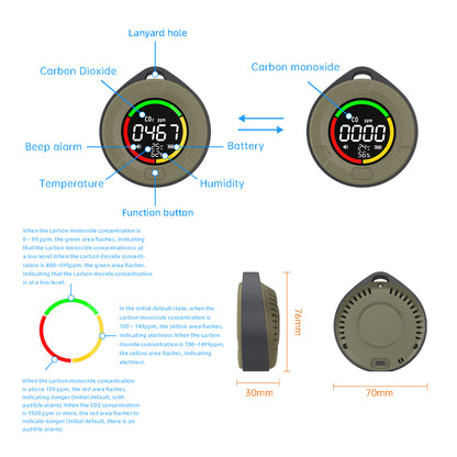 Protmex 4 in 1 Portable Carbon Monoxide Detector, Professional Rechargeable CO CO2 Detector Meter Air Quality Monitor with Magnetic Suction, RV Carbon Dioxide Detector Alarm Temp/Humidity Sensor