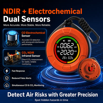 FABISENSE 10E+ Dual-Sensor CO & CO2 Detector | 0-1000ppm CO | 400-5000ppm CO2 | for Camping, RV & Enclosed Spaces
