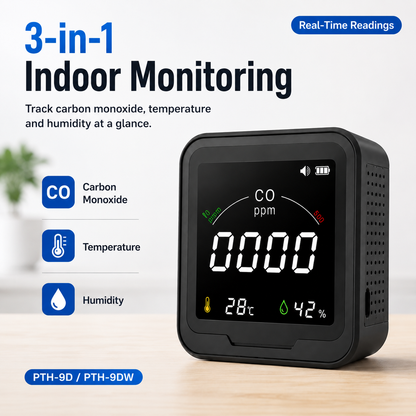 FABISENSE 9D / 9DW Portable CO Detector, Carbon Monoxide Monitor with Adjustable Alarm, Temperature Humidity & Wi-Fi Tuya Smart
