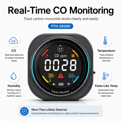 FABISENSE 281AW Smart WiFi Carbon Monoxide Detector with App, Temperature & Humidity Monitor