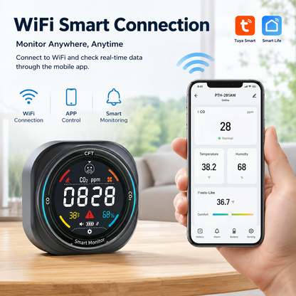 FABISENSE 281AW Smart WiFi Carbon Monoxide Detector with App, Temperature & Humidity Monitor
