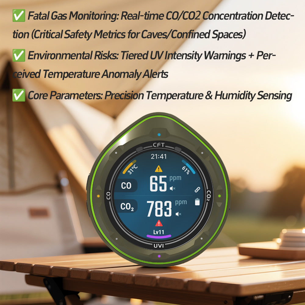 Protmex 5 in 1 Wireless Touchscreen Portable Multifunctional Carbon Monoxide CO2 Detectors Air Quality Meter Temperature Humidity Meter UV Radiation Flashlight with App