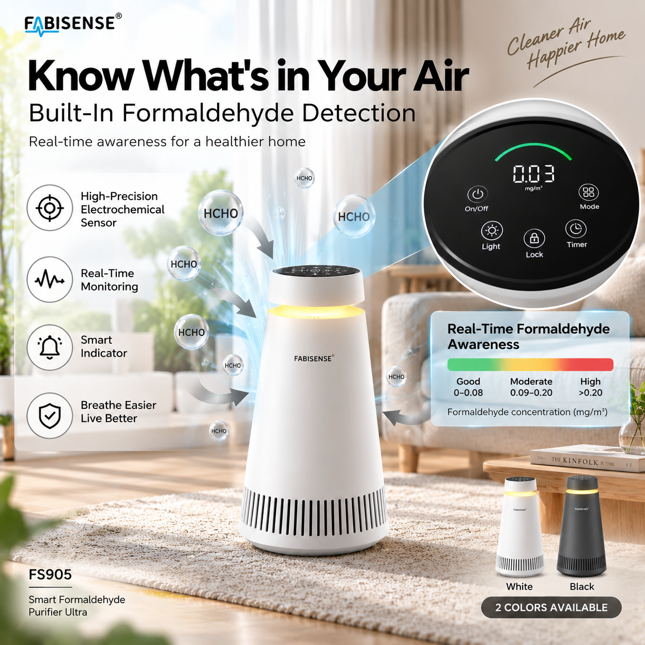 FABISENSE FS905 Smart Air Purifier Ultra | Whole-Home Gaseous Defense | Intelligent High-Precision Sensor | Clears Formaldehyde