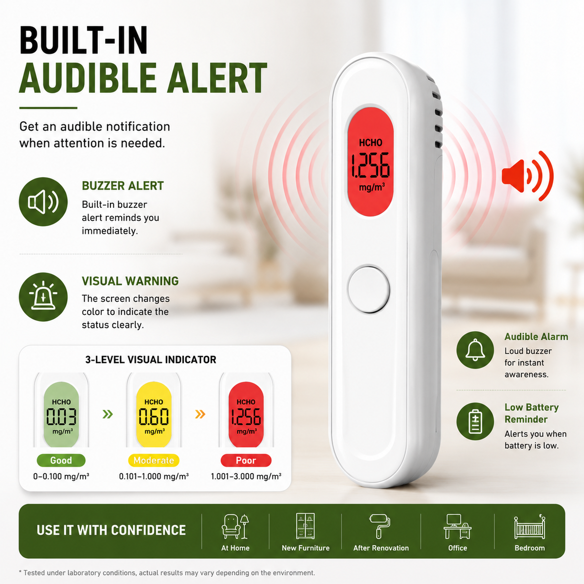 FABISENSE 22A Portable Formaldehyde Detector – HCHO Air Quality Monitor with Audible Alert