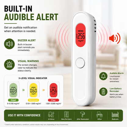 FABISENSE 22A Portable Formaldehyde Detector – HCHO Air Quality Monitor with Audible Alert