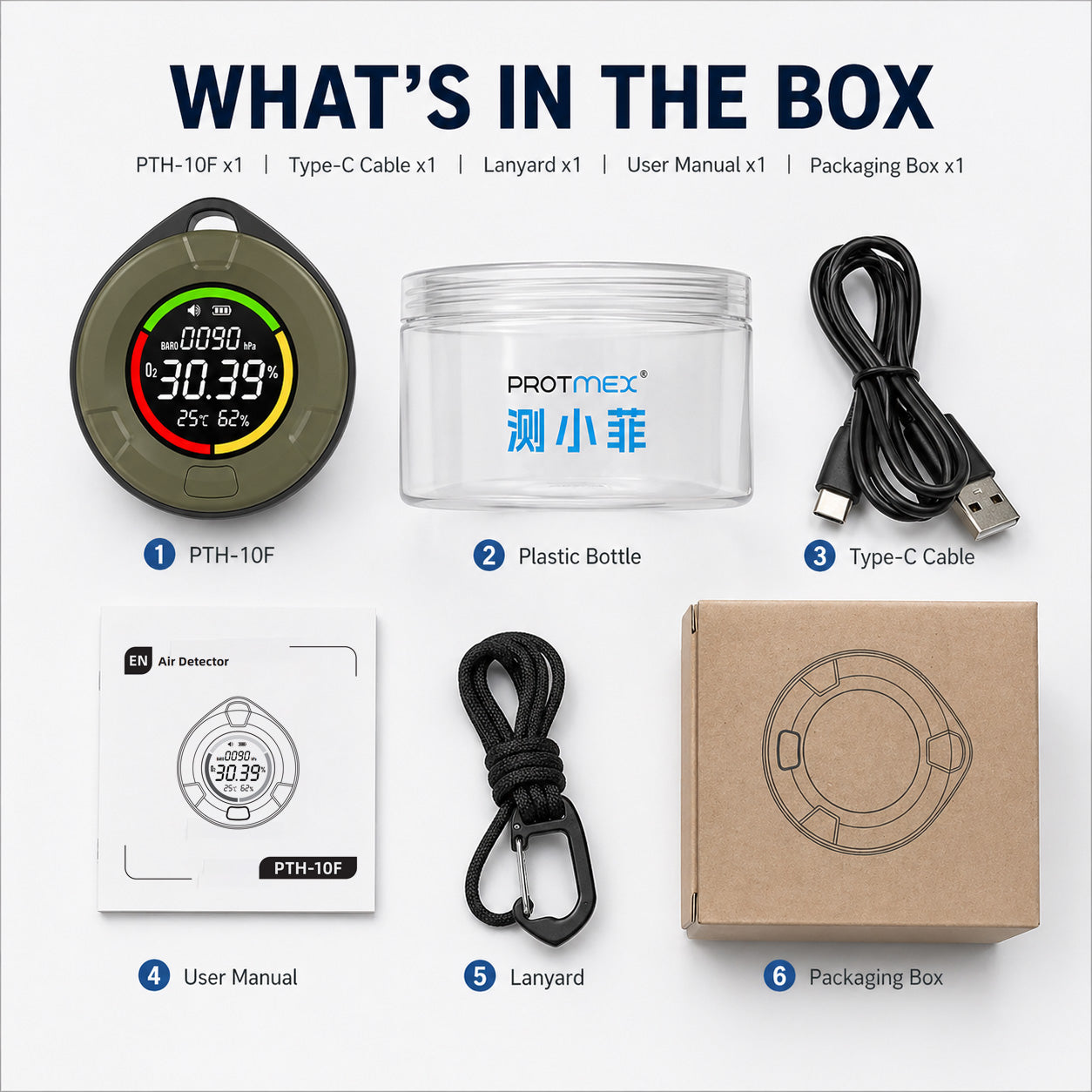 Protmex 4-in-1 Air Quality Monitor Oxygen Detector Barometric Pressure Temperature Humidity Digital Air Sensor with Real-Time Monitoring for Home, Office, Outdoor, Camping, Hiking Emergency