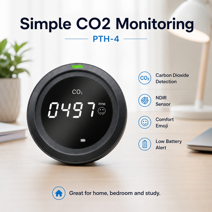 FABISENSE PTH Series Indoor CO2 Monitor – NDIR Carbon Dioxide Detector with Rechargeable Battery, Temperature Humidity & WiFi App Options