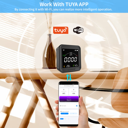 FABISENSE 9DW 3-in-1 WiFi CO Detector | Tuya App | 4" Color LCD | CO, Temp & Humidity | 90H Battery | Type-C | for Home & Travel
