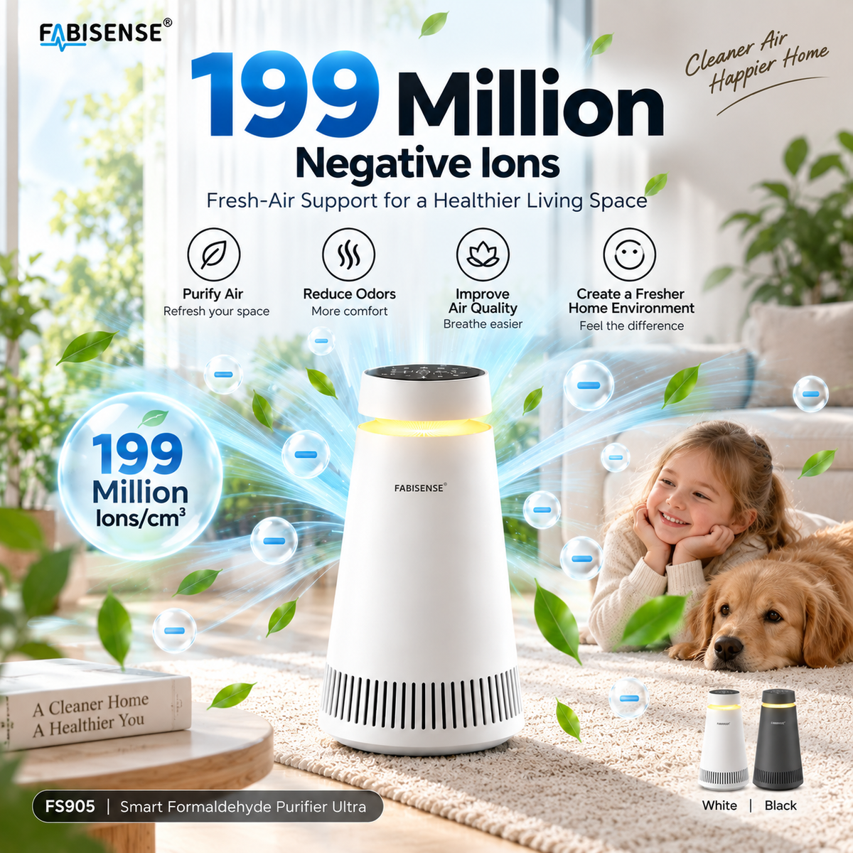 FABISENSE FS905 Smart Air Purifier Ultra | Whole-Home Gaseous Defense | Intelligent High-Precision Sensor | Clears Formaldehyde