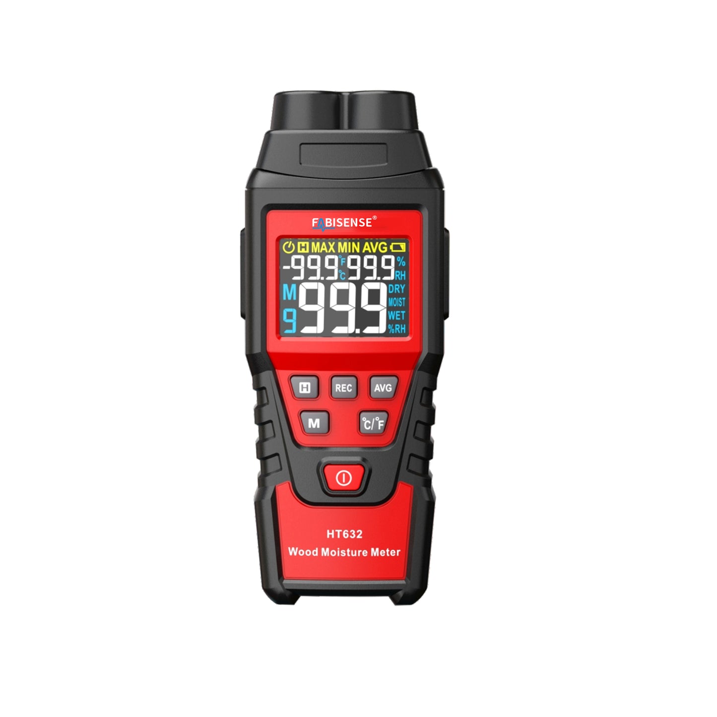 FABISENSE HT632 Digital Wood Moisture Meter Pin-Type Moisture Tester with LCD Screen, Material Selection, Ambient Temperature & Relative Humidity
