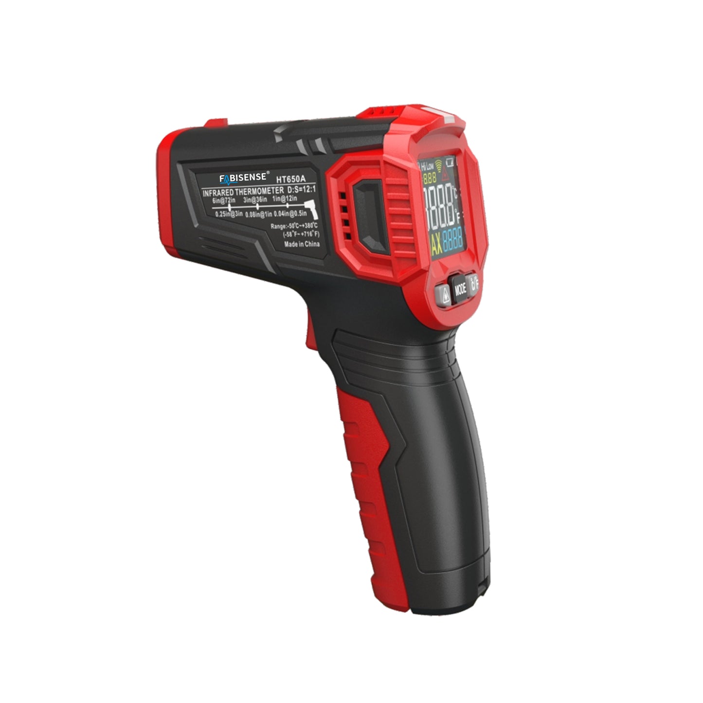 FABISENSE HT650A Digital Infrared Thermometer Non-Contact Laser Temperature Gun -30°C to 380°C with Color Screen, 12:1 D:S & LED Alarm