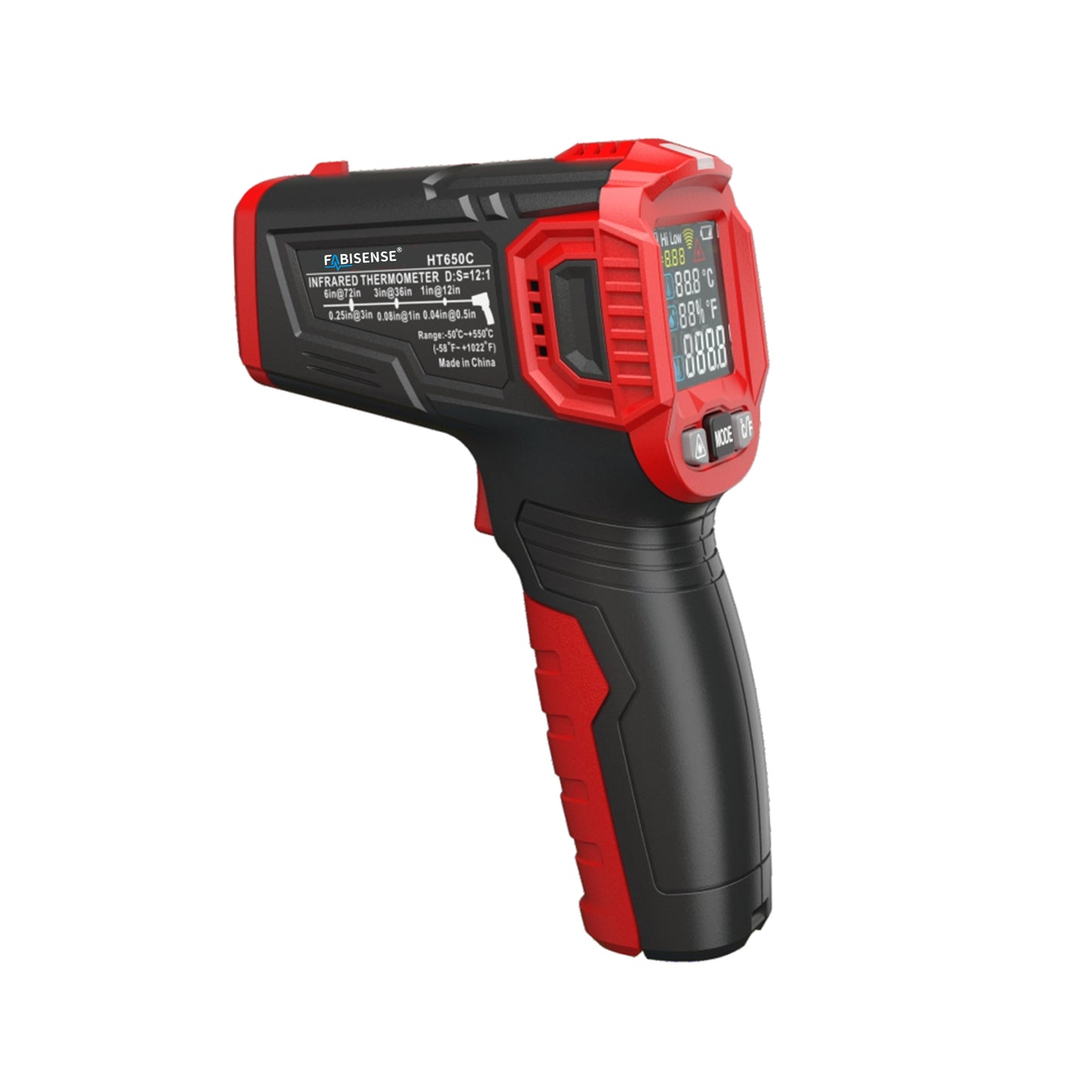 FABISENSE HT650C 3-in-1 Digital Infrared Thermometer Laser Temperature Gun -30°C to 550°C with Ambient Temp & Relative Humidity Sensor
