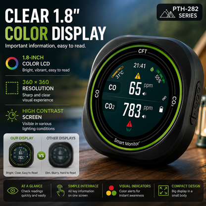 FABISENSE 282 Portable CO & CO₂ Monitor with Alarm, Temperature & Humidity for Camping, RV & Travel