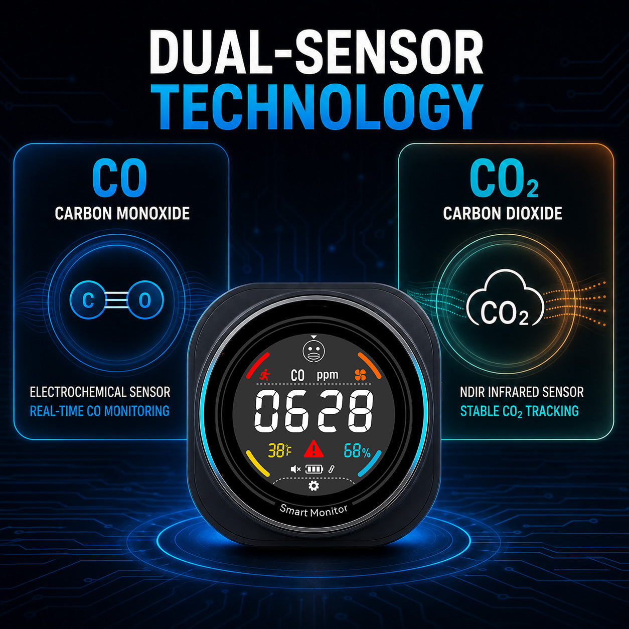 FABISENSE 281BW Portable WiFi Carbon Monoxide & CO₂ Monitor for Home, RV & Camping