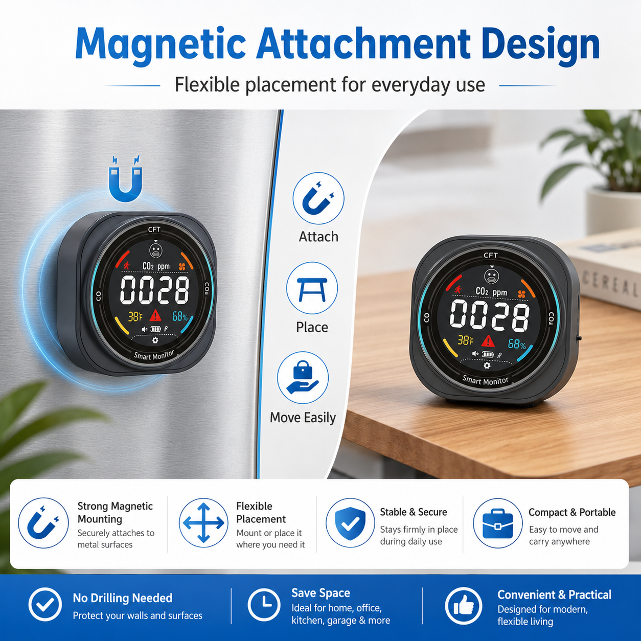 FABISENSE 281AW Smart WiFi Carbon Monoxide Detector with App, Temperature & Humidity Monitor