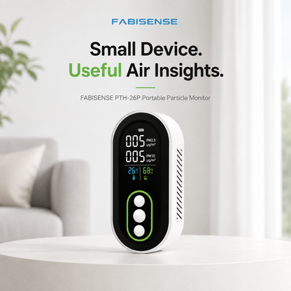 FABISENSE 26P Portable PM2.5 & PM10 Air Quality Monitor with Temperature, Humidity and Alarm