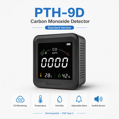 FABISENSE 9D / 9DW Portable CO Detector, Carbon Monoxide Monitor with Adjustable Alarm, Temperature Humidity & Wi-Fi Tuya Smart