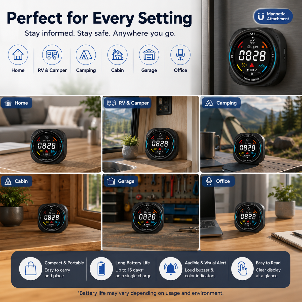 FABISENSE 281AW Smart WiFi Carbon Monoxide Detector with App, Temperature & Humidity Monitor