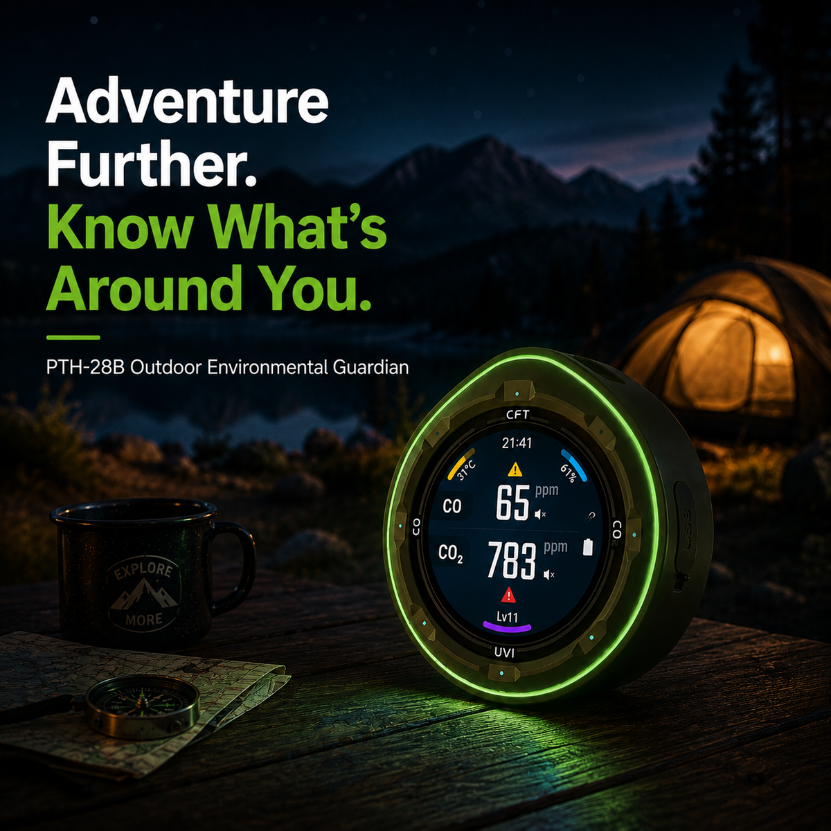 FABISENSE 28B Portable CO & CO₂ Air Quality Monitor for Camping & RV