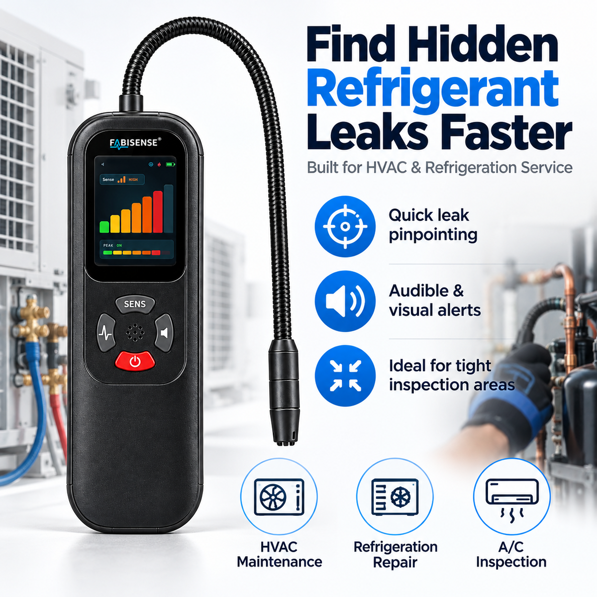 FABISENSE FS204 Refrigerant Leak Detector | HVAC Refrigerant Gas Leak Tester