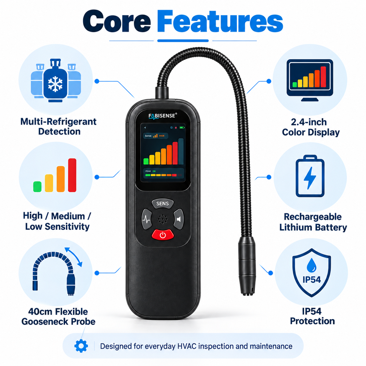 FABISENSE FS204 Refrigerant Leak Detector | HVAC Refrigerant Gas Leak Tester